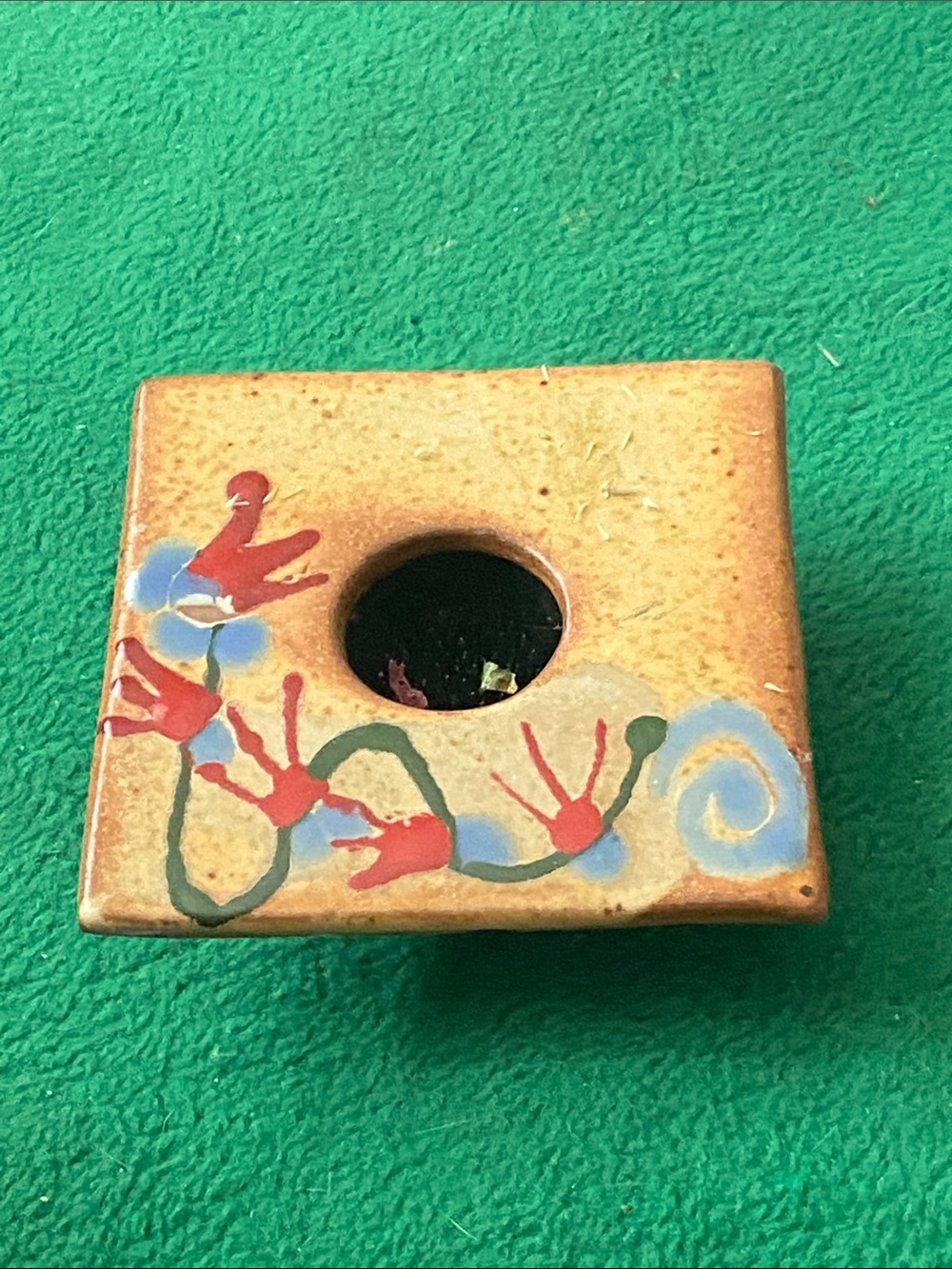 Japanese Style Ikebana Hand-Painted Square Ceramic Vase 4”